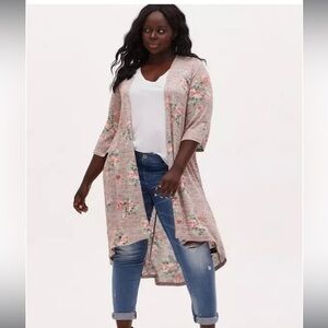 Torrid Floral Print Kimono in Pink and Green